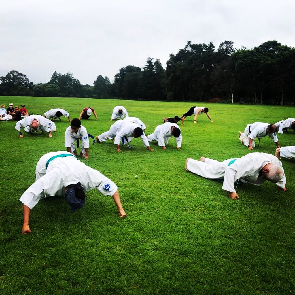 Karate students training